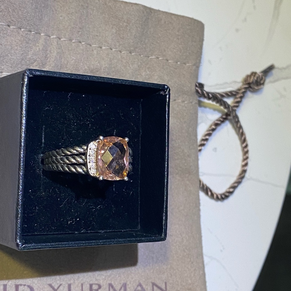 David Yurman Petite Wheaton Ring, Morganite with Diamonds - Picture 4 of 11